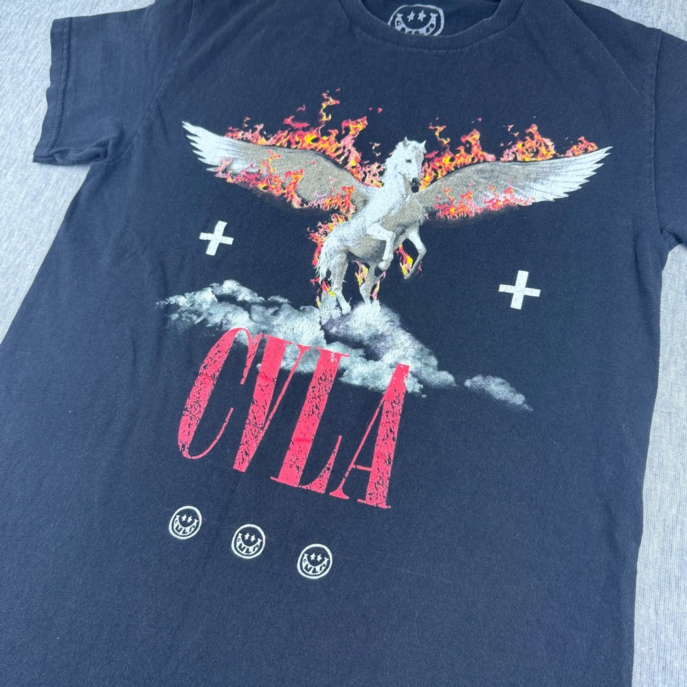 Black CVLA Apparel Short Sleeve Pegasus Flames Graphic Tee Mens Cotton
